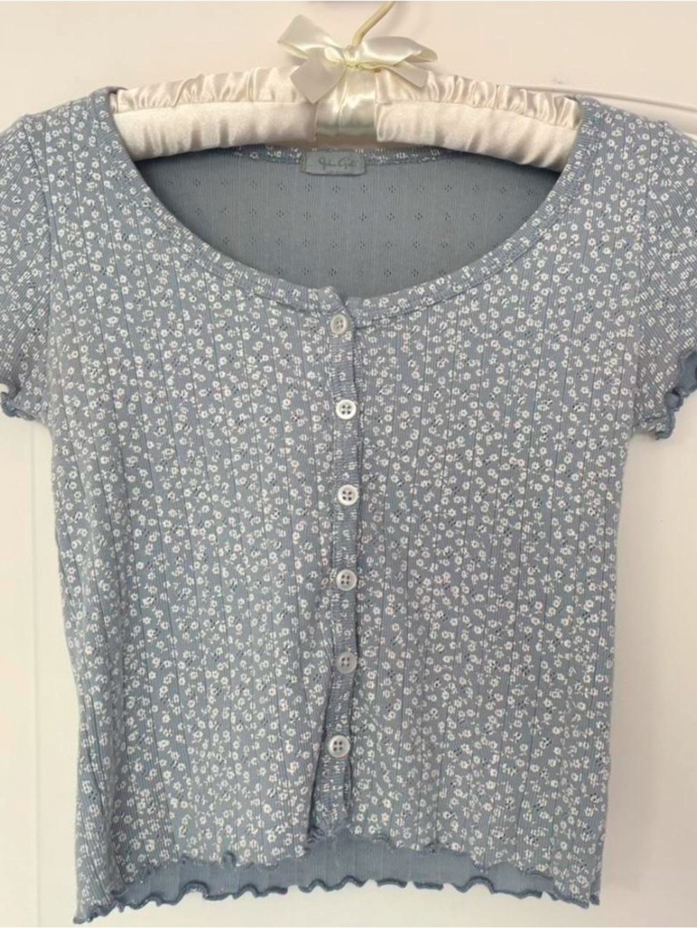 Brandy Melville Light Blue Floral Button Crop Top